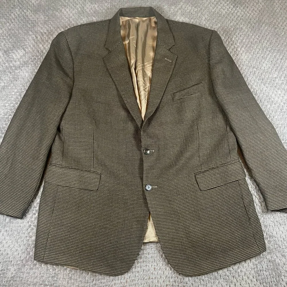 Jos. A. Bank Mens 100% Worsted Wool Houndstooth Blazer Size 48R Brown Sport Coat